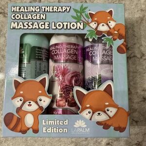LA Palm Healing Therapy Collagen Massage Lotion Limited Edition NIB 3 Pack Set